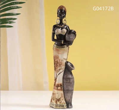 Standing African female musician figurine 12X8X31cm