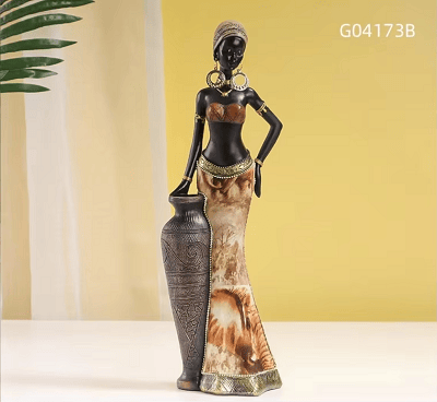 Standing African female musician figurine 12X8X31cm