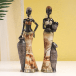 Standing African female musician figurine 12X8X31cm