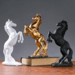 Golden standing resin horse statue 18×12×32cm
