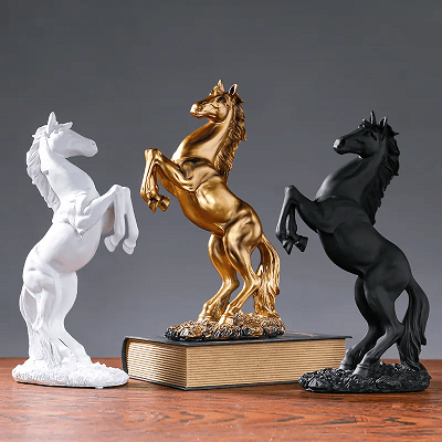 Golden standing resin horse statue 18×12×32cm