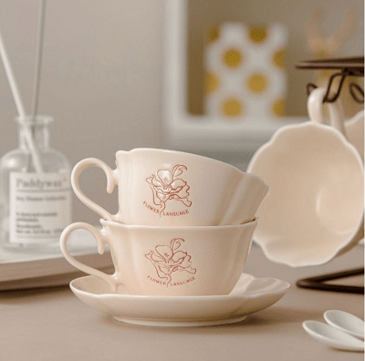 Pink Ceramic Coffee Cup Set