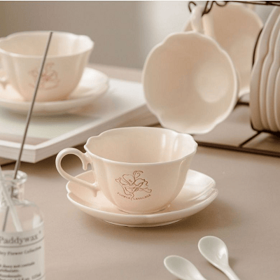 Pink Ceramic Coffee Cup Set