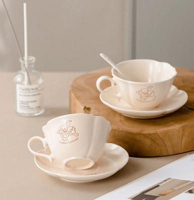 Pink Ceramic Coffee Cup Set