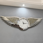 Silver studded diamond wing clock 140 × 42cm