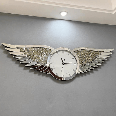 Silver studded diamond wing clock 140 × 42cm