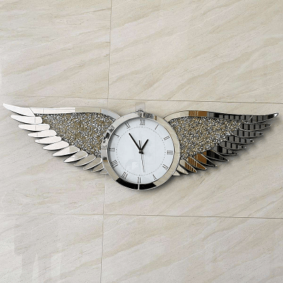 Silver studded diamond wing clock 140 × 42cm