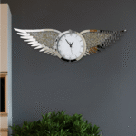 Silver studded diamond wing clock 140 × 42cm