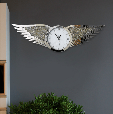 Silver studded diamond wing clock 140 × 42cm