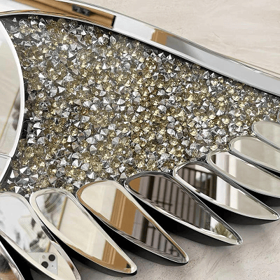 Silver studded diamond wing clock 140 × 42cm