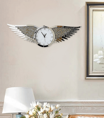 Silver studded diamond wing clock 140 × 42cm