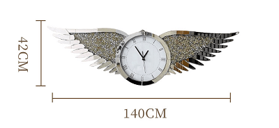 Silver studded diamond wing clock 140 × 42cm