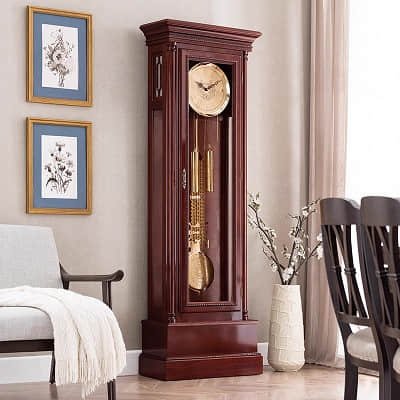 Red Chinese retro solid wood floor clock