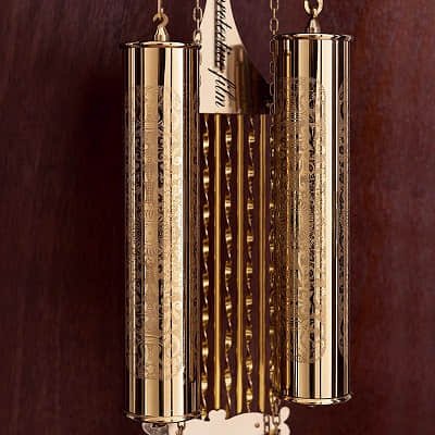 Red Chinese retro solid wood floor clock