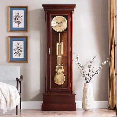 Red Chinese retro solid wood floor clock
