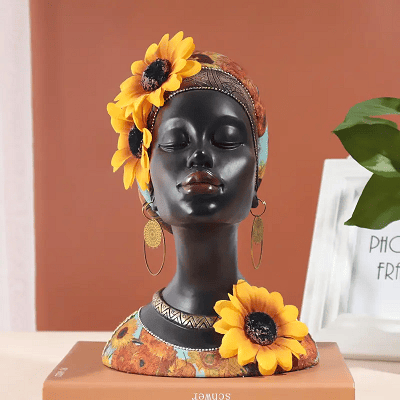 Beautiful African woman with sunflower home decor